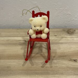 Vintage Avon Flocked Teddy Bear on a Red Metal Rocking Chair Christmas Ornament